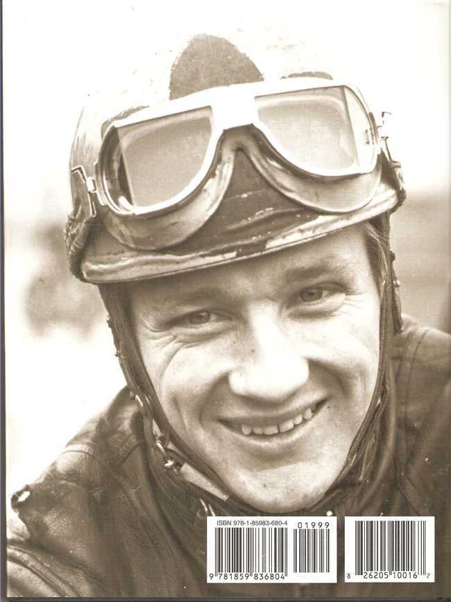 Hardcover book cover with sepia portrait of a man in racing goggles