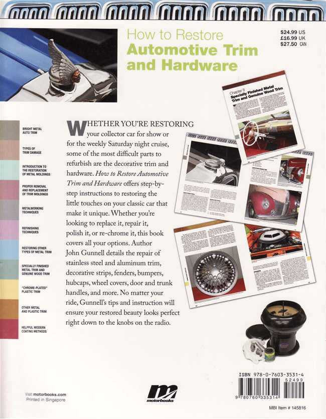 Automotive trim and hardware restoration guide back cover with parts photos