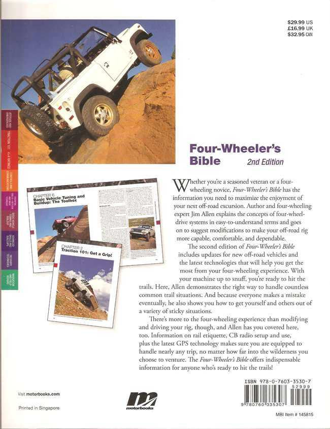Off-road vehicle repair book back cover with truck photo and feature description