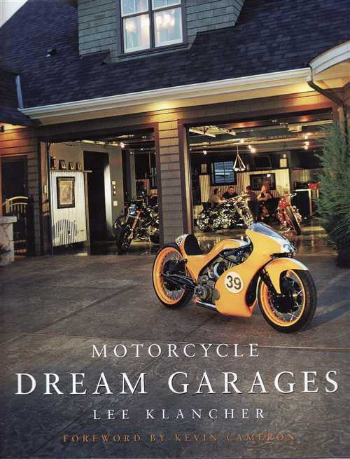 Hardcover book cover with motorcycle in garage and title lettering
