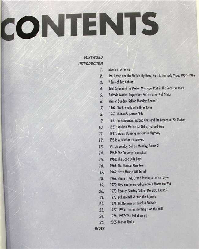 Motion Performance book contents page with heading and list of chapters