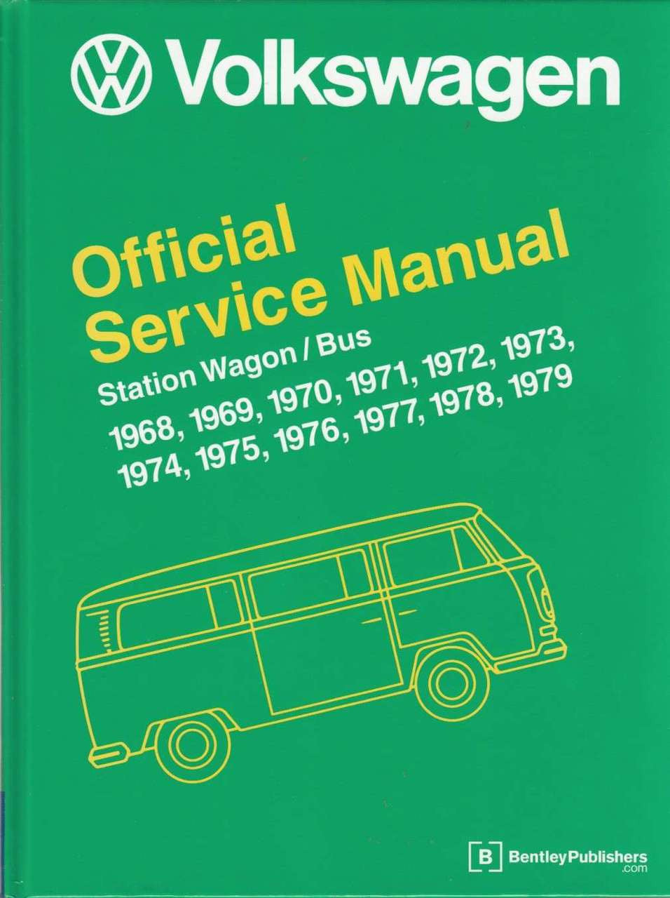 Volkswagen official service manual cover, green with VW logo and bus outline