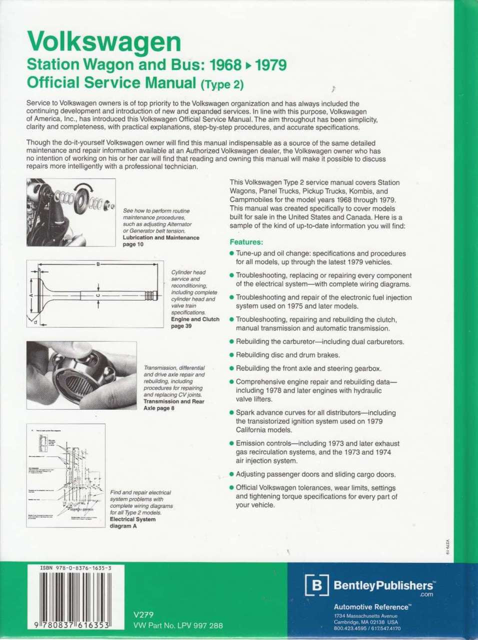 Volkswagen service manual with diagrams and technical text pages, open view