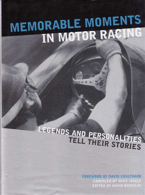 Motor racing stories book cover with blue title text and action photo