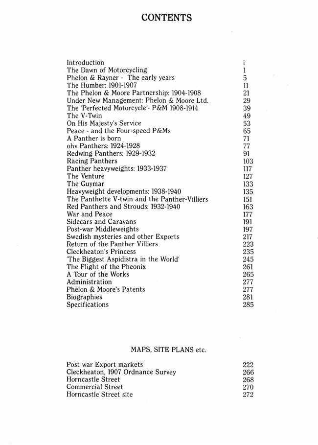 Book contents page listing chapters and page numbers in a two-column layout.