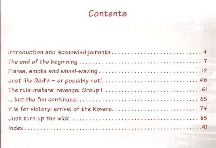 Racing book contents page with “Contents” heading and section list