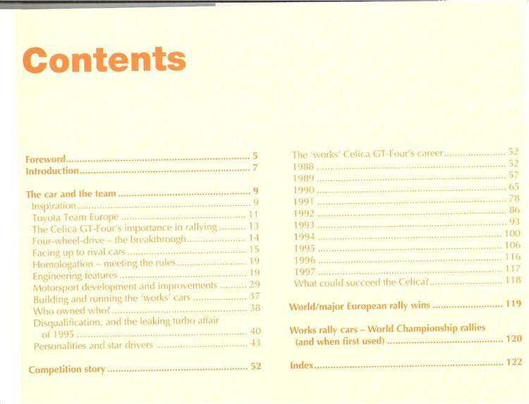 Book contents page with table-style section headings and page numbers