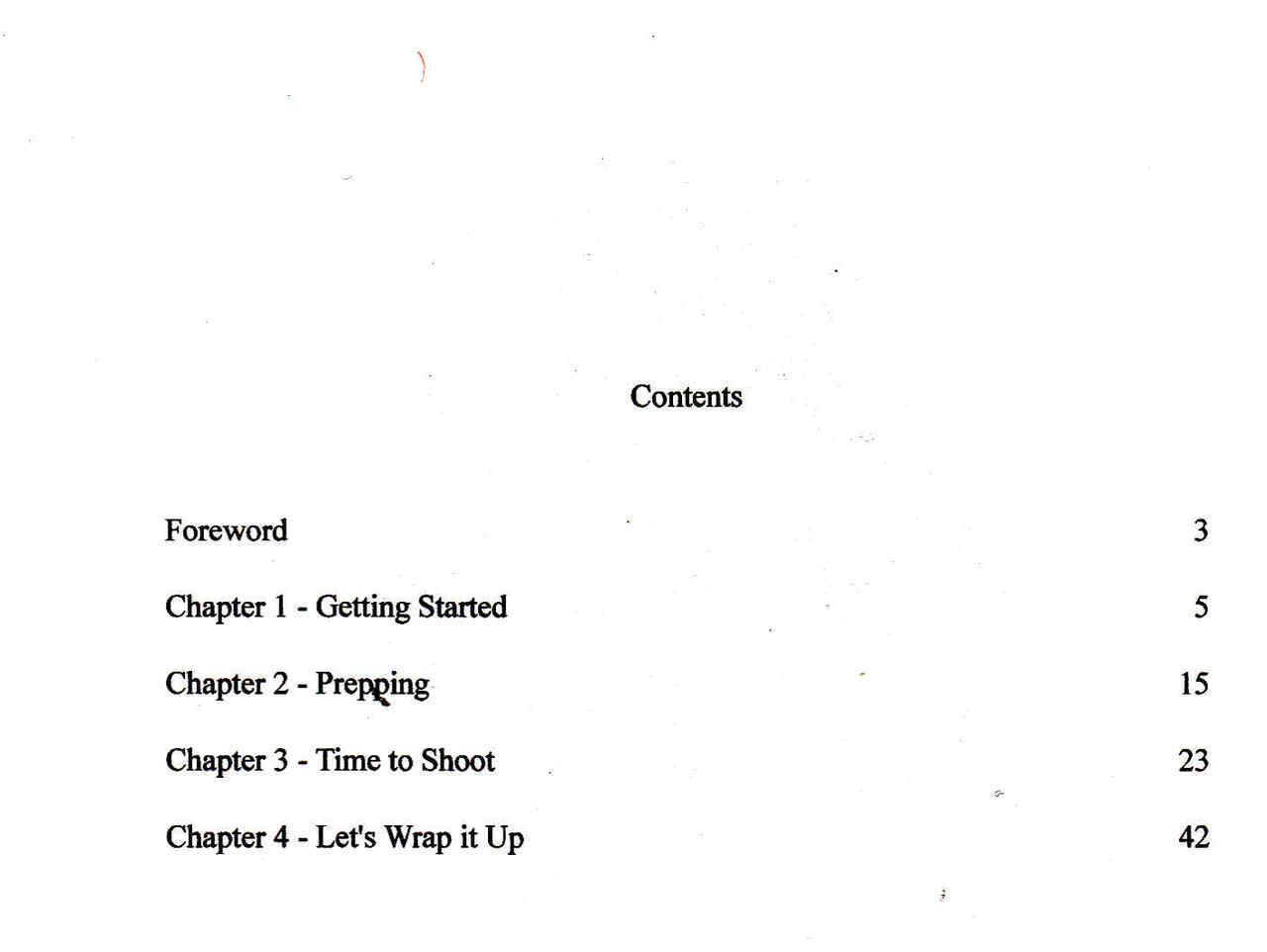 Book page with Contents list, including Forward and numbered chapters