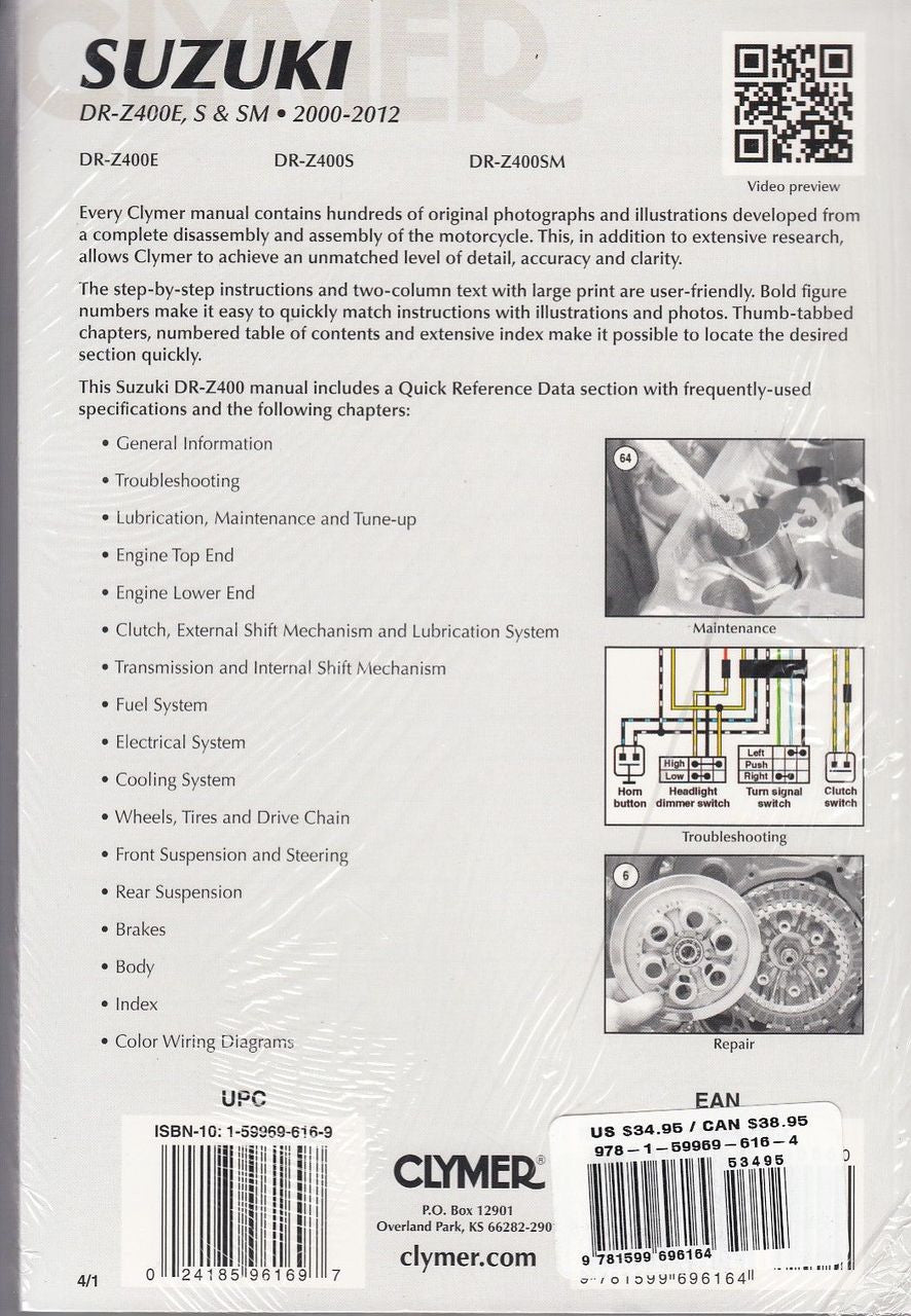 Suzuki DR-Z400E, DR-Z400S, DR-Z400SM 2000 - 2009 Workshop Manual Back Cover