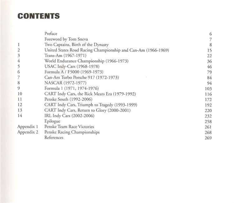 Book contents page with section list in a clean, printed layout
