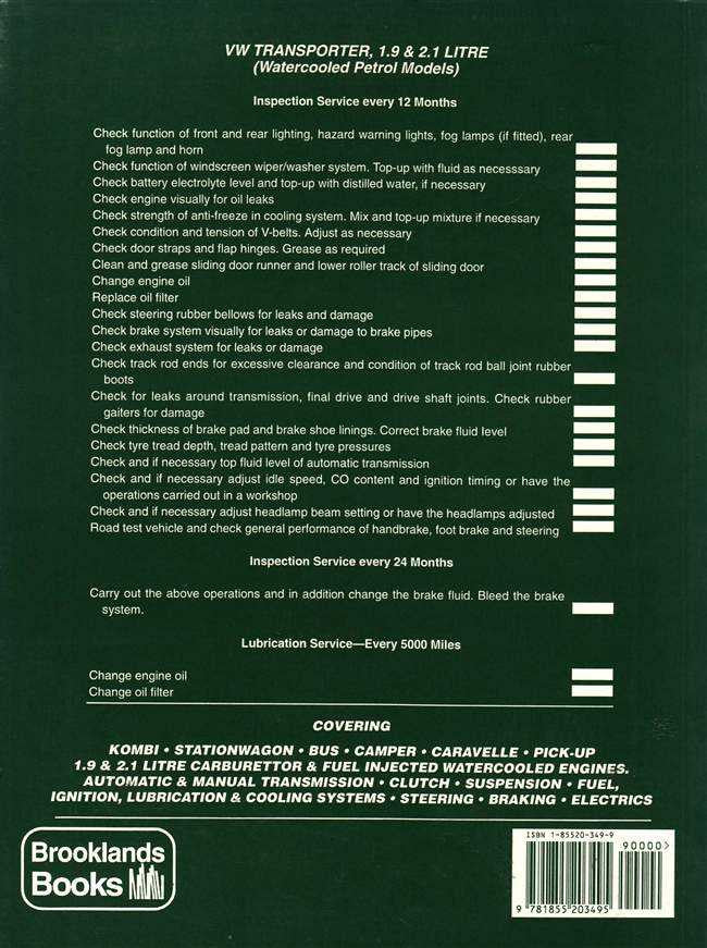Volkswagen Transporter 1982 Onwards Workshop Manual