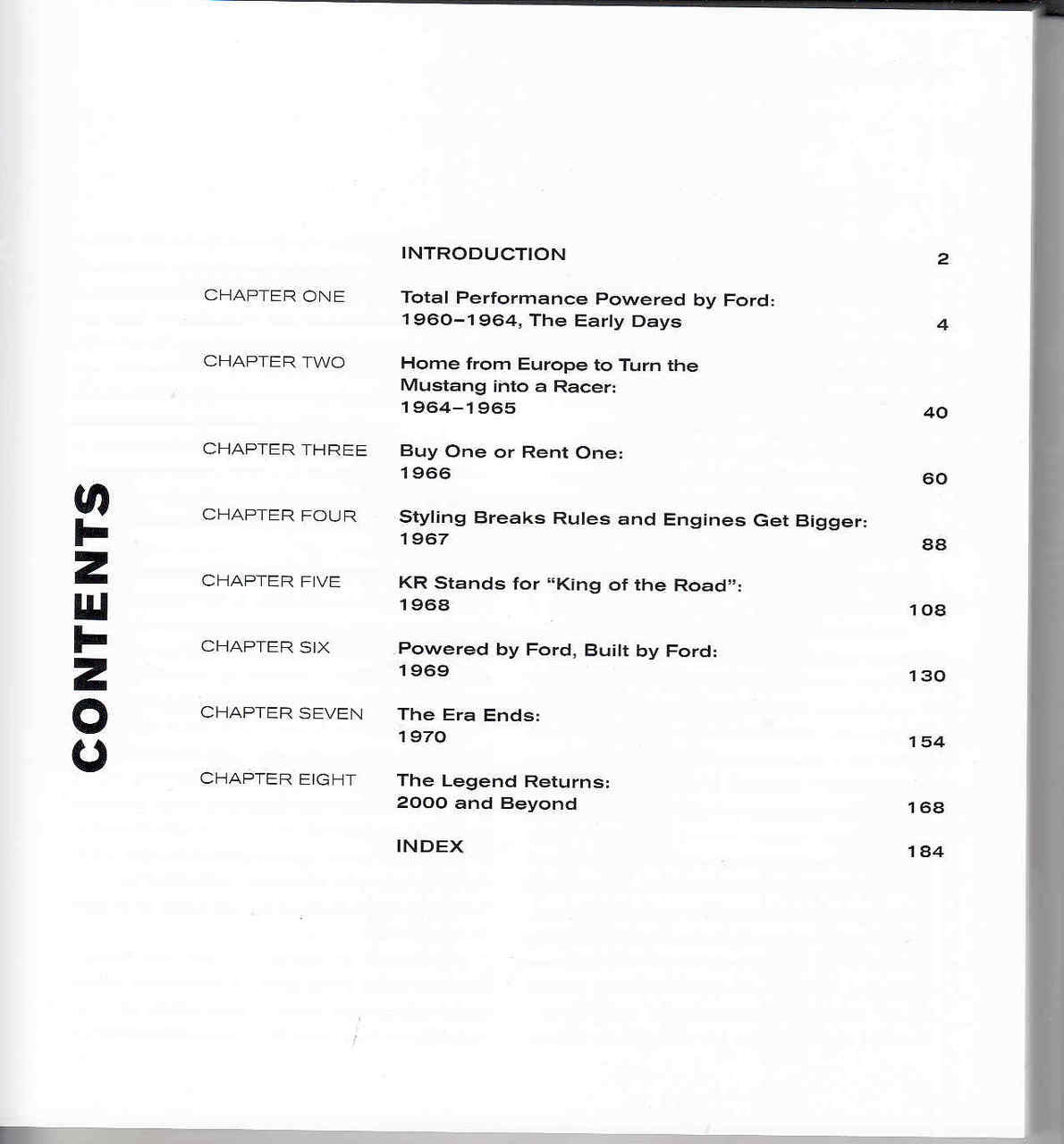 Softcover auto book contents page with chapter list and index