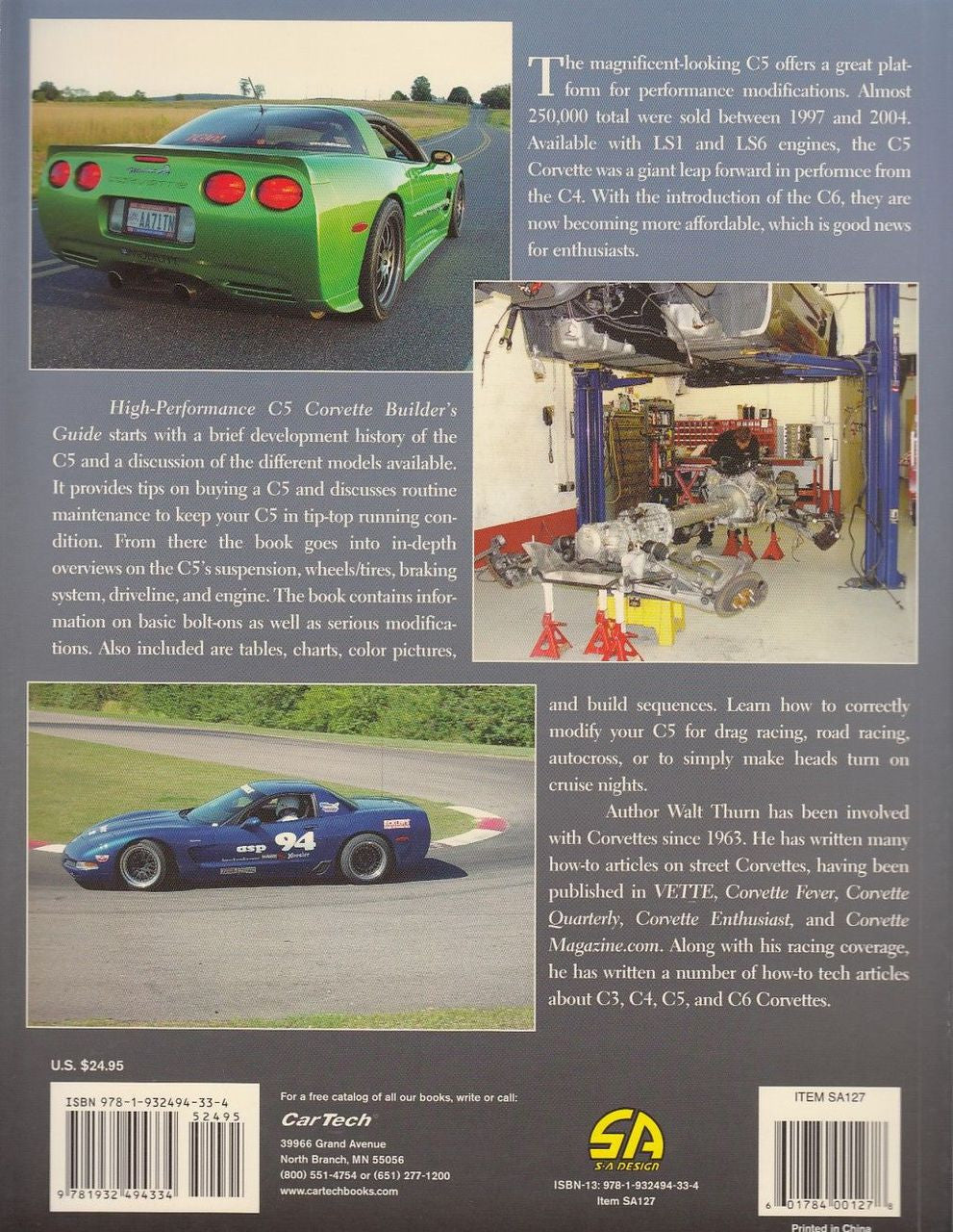 High-Performance C5 Corvette Builder's Guide, open book with car and workshop photos