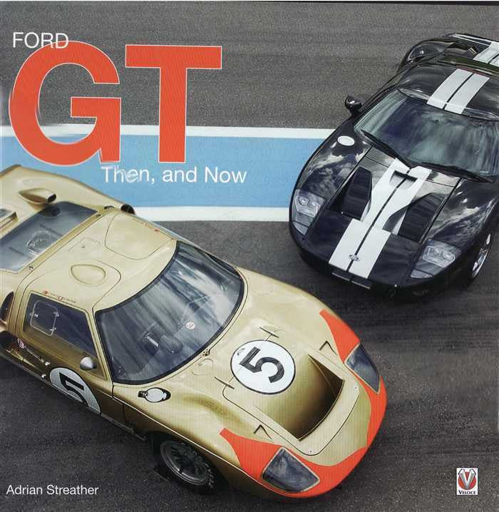 Automotive book cover with two Ford GT race cars and large GT title