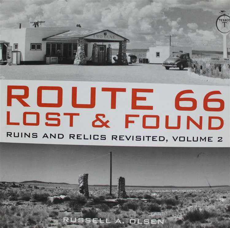 Route 66 book cover with red title and vintage roadside photo