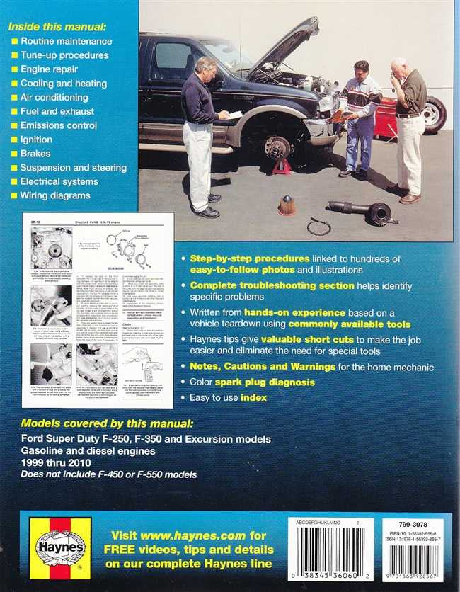Automotive workshop manual, back cover with vehicle photo and repair information panels