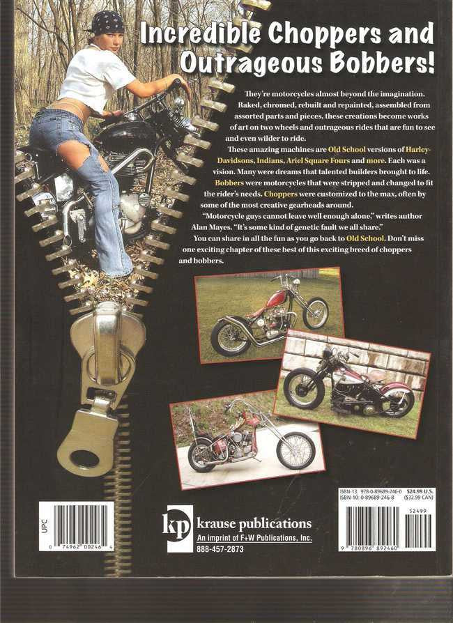 Motorcycle history book back cover with chopper photos and publication text