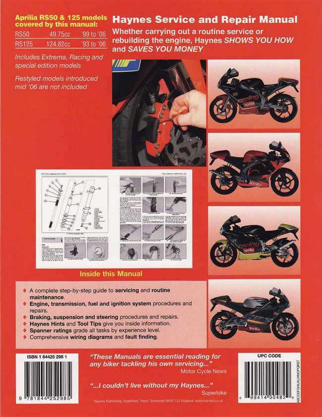 Aprilia RS50 &amp; RS125 1993 - 2006 Workshop Manual