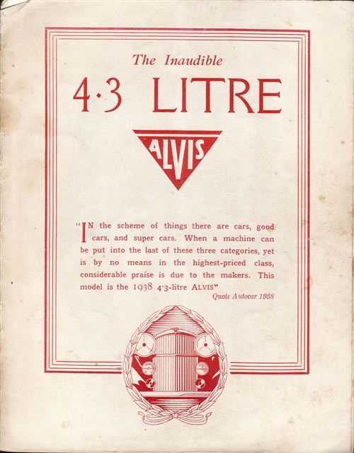 Alvis 'The Inaudible' 4.3 litre poster with red title and emblem on beige