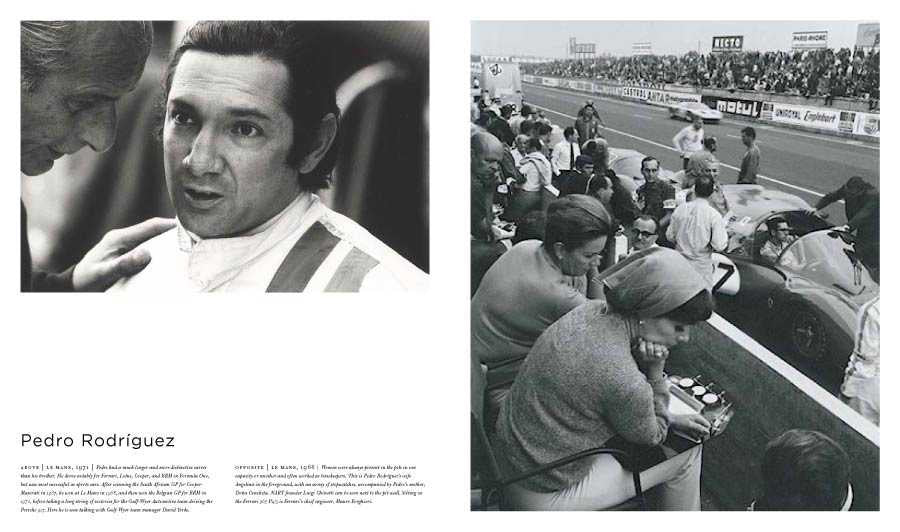Open portrait book spread with black-and-white faces on left and crowd scene on right