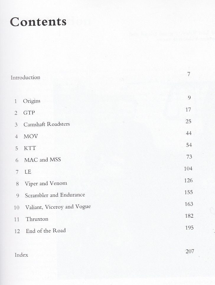 Motorcycles book contents page with section list and index numbers