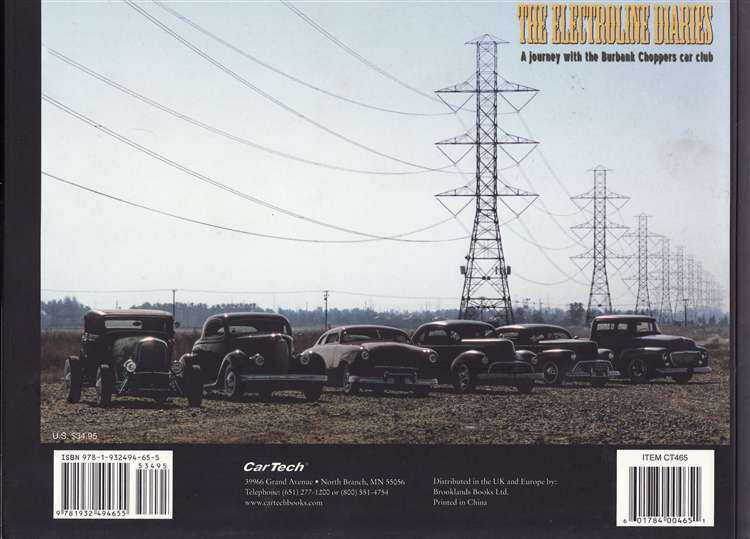 Hardcover car club history book cover with parked classic cars and power lines