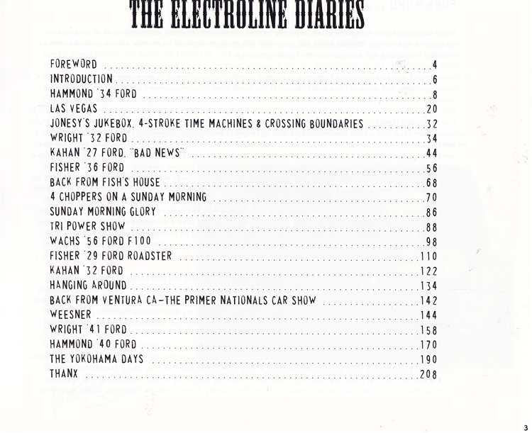 Book page showing table of contents with section titles and page numbers
