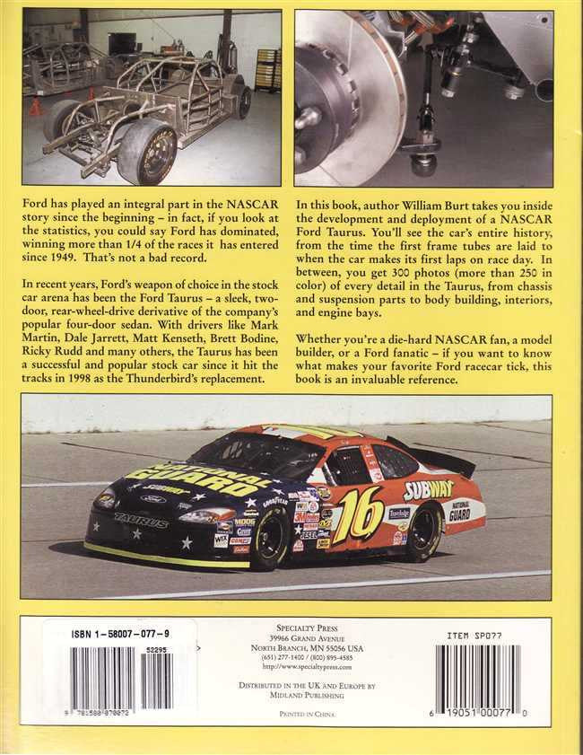 Nascar Ford Taurus inside guide book page with car model photo and text