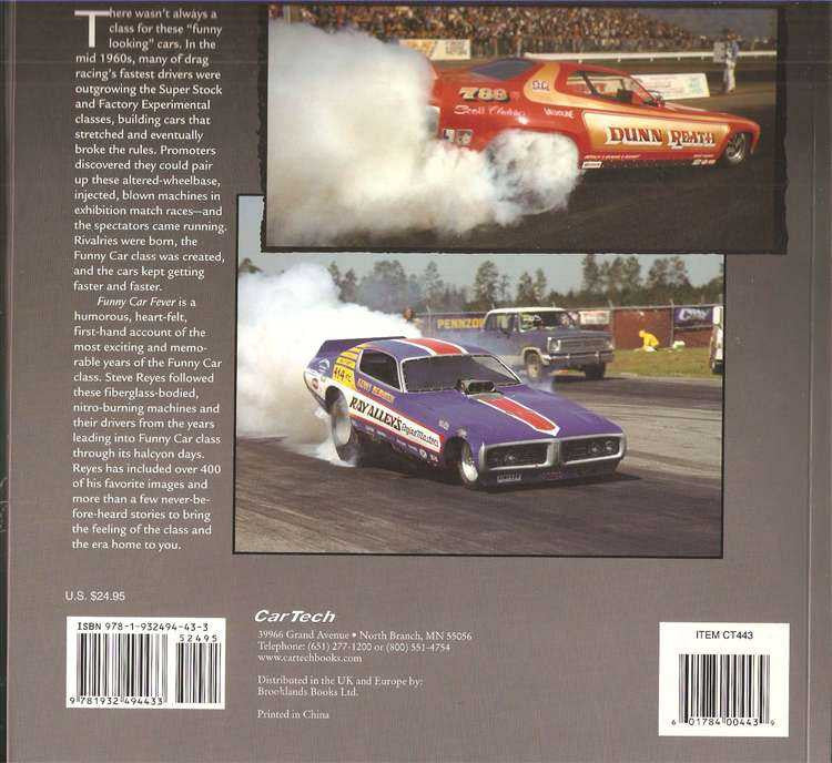Paperback book back cover with drag racing photos and info text blocks
