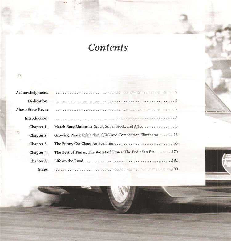 Paperback book contents page with chapter list and page numbers