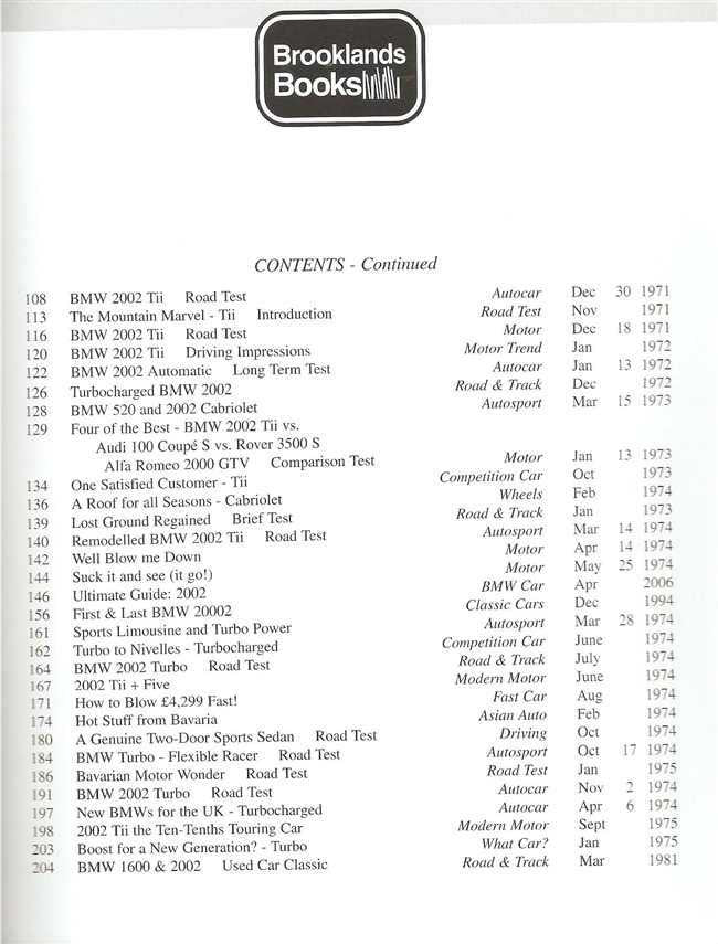 Book contents page continuation with chapter listings and Brooklands Books logo