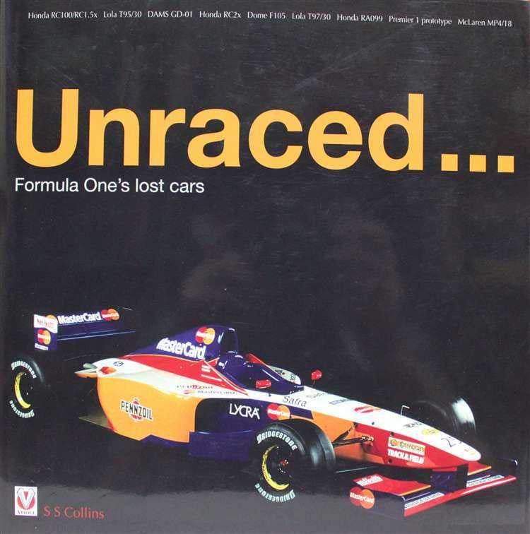 Motorsport book cover with race car illustration and title Unraced
