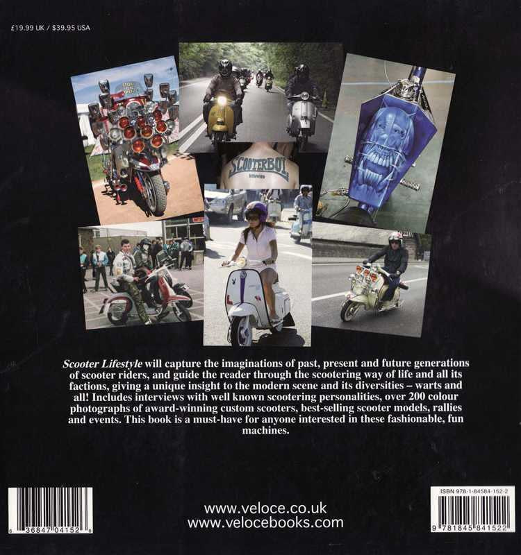 Scooter Lifestyle book back cover with scooter collage, barcode, and text blocks
