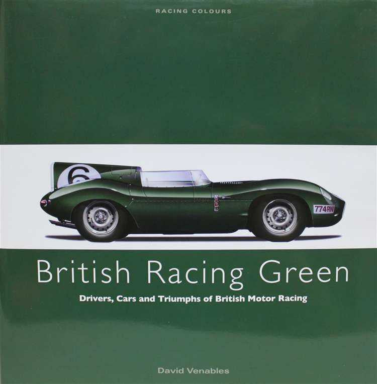 Hardcover book cover with green classic race car and British Racing Green title