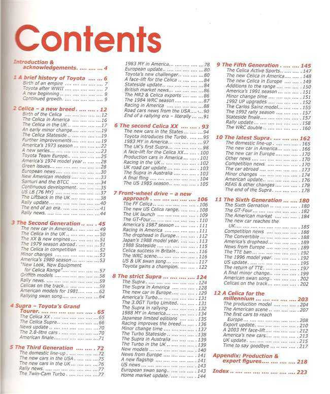 Paperback book contents page with dense chapter list