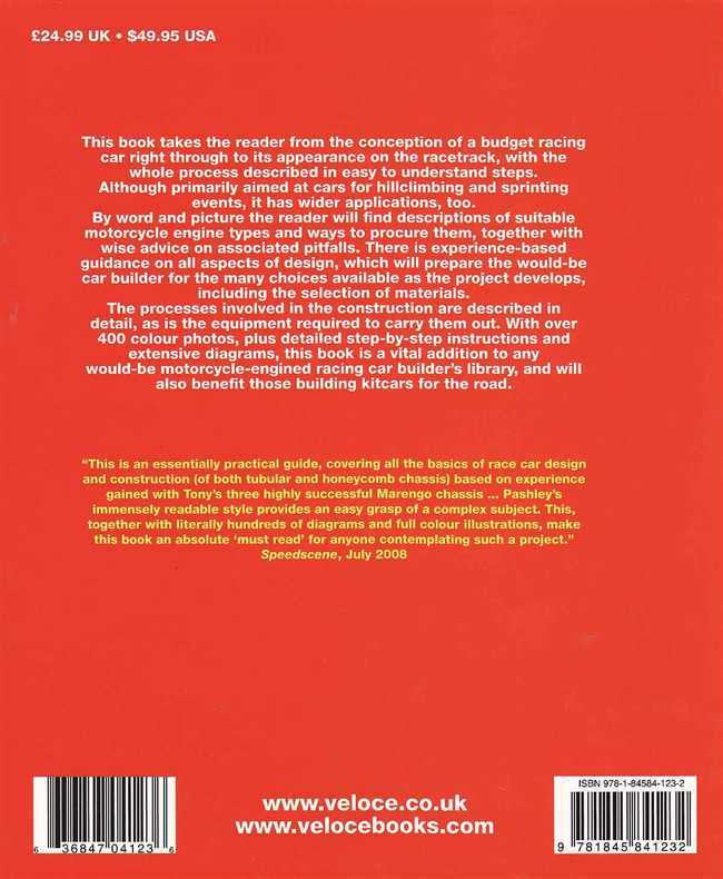 Motorcycle-engined Racing Cars book back cover with text, barcodes, and ISBN label