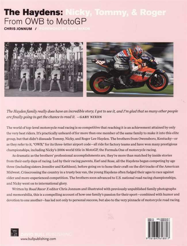 Motorsport biography book, back cover with text blocks and barcode