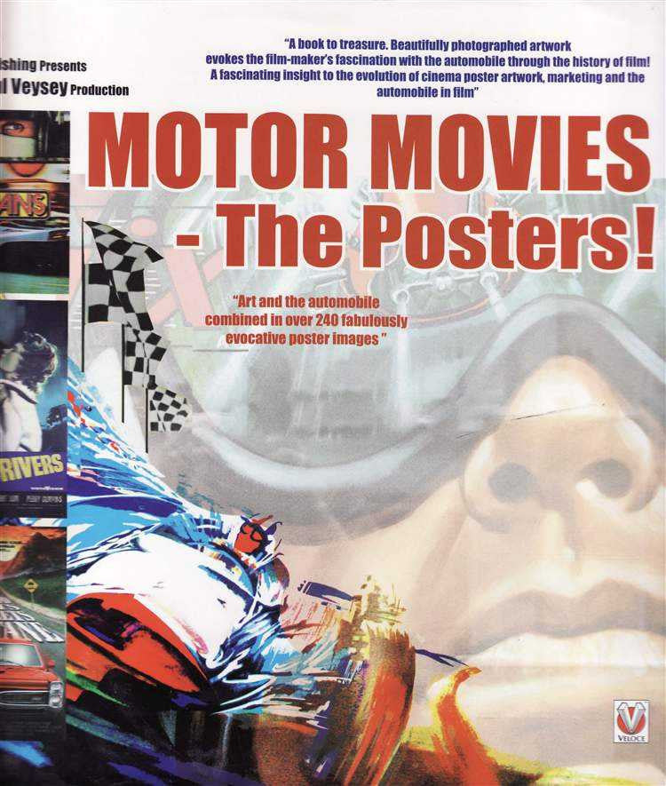 Motor Movies - The Posters! book cover with racing cars, checkered flags, and ghost illustration