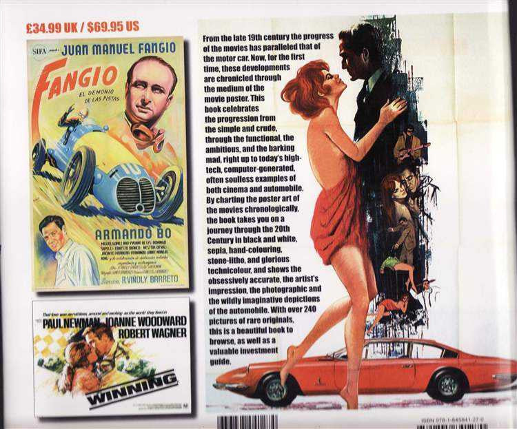Vintage racing movie poster collage with cars, drivers, and portraits; book cover artwork.