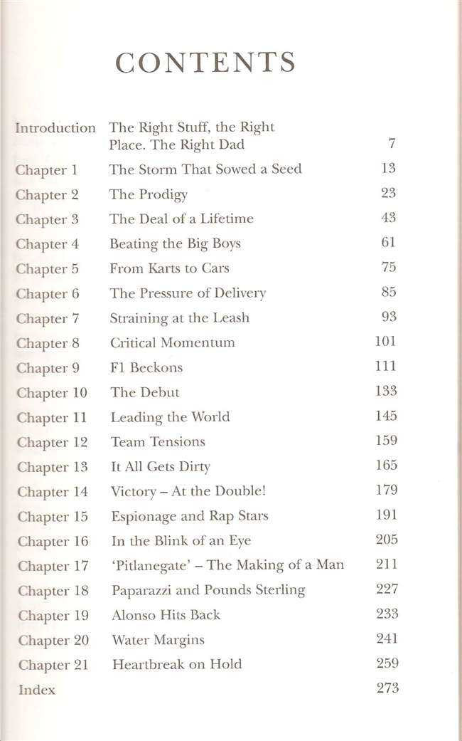 Paperback book contents page with chapter list and page numbers