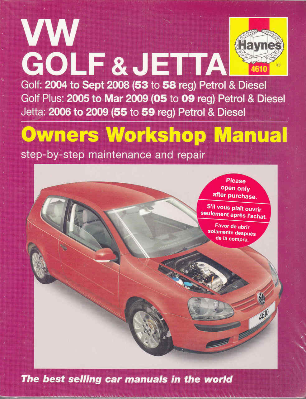 Haynes VW Golf & Jetta owners workshop manual cover with red car illustration