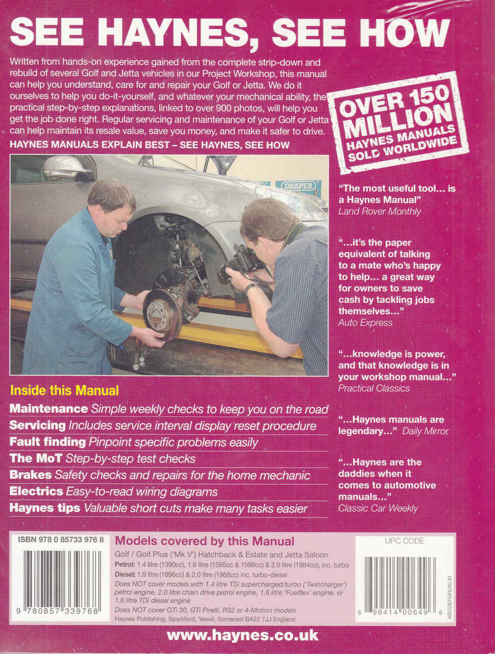 Haynes workshop manual cover with illustrated car and promotional text blocks