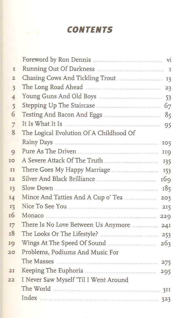 Book contents page listing chapters with headings and page numbers