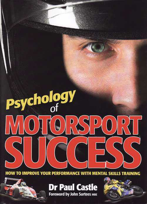 Motorsport success psychology book cover with helmeted driver and bold title