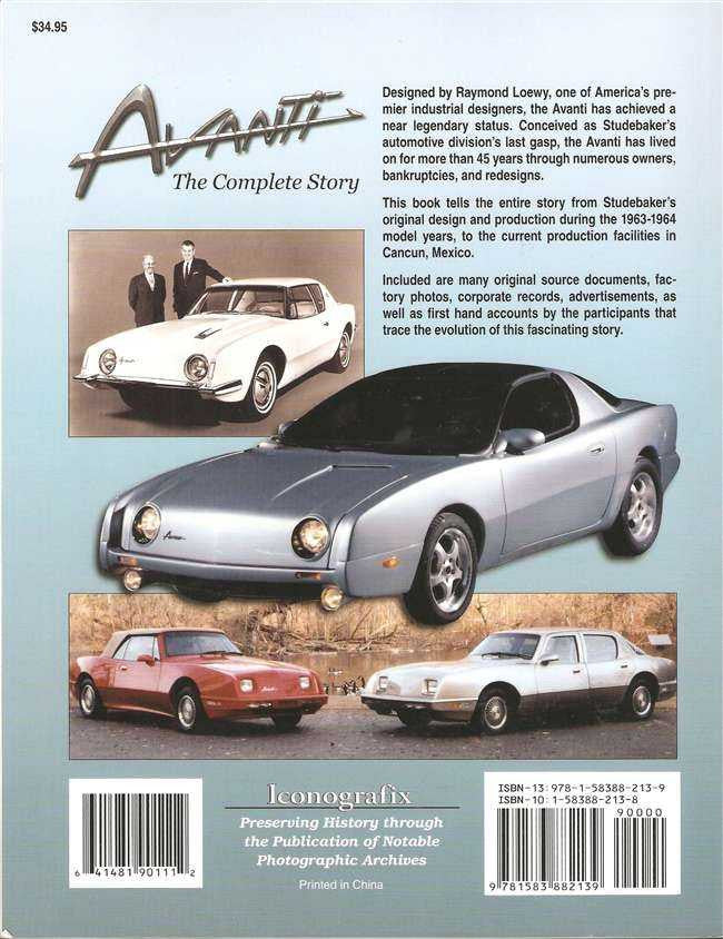 Automotive history book back cover with car photos, description text, and barcode