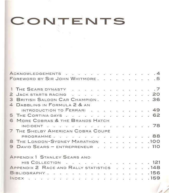 Biography book contents page with chapter list and page numbers