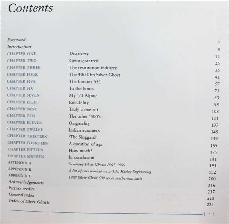 Paperback book contents page with chapter list and page numbers