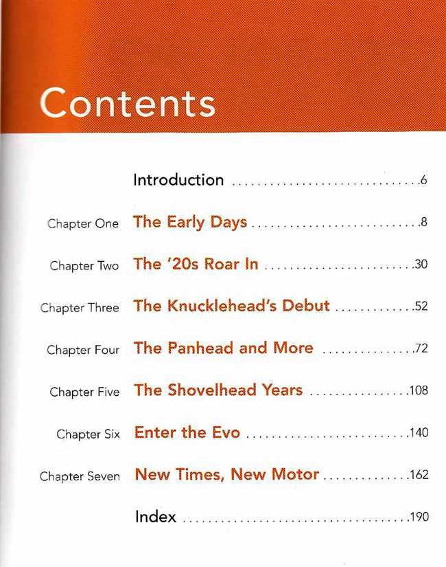 Harley-Davidson Gallery book contents page with chapter list