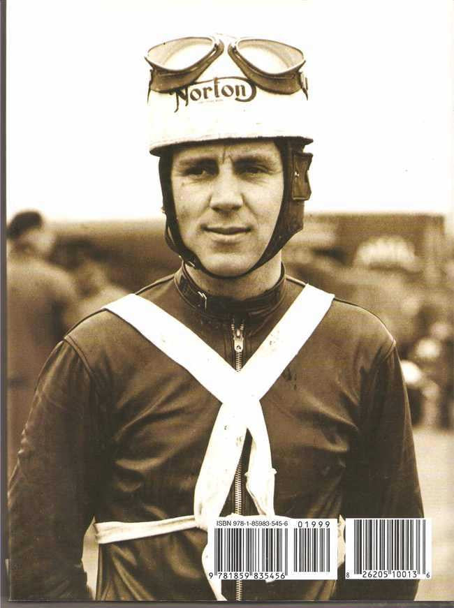 Book cover with portrait of a racer wearing a Norton cap and barcode