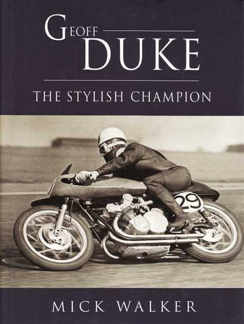 Book cover with Geoff Duke title text and vintage motorcycle racer image